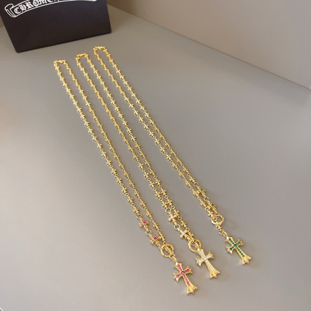 Chrome Hearts Gold Star Chain with Cross Pendants